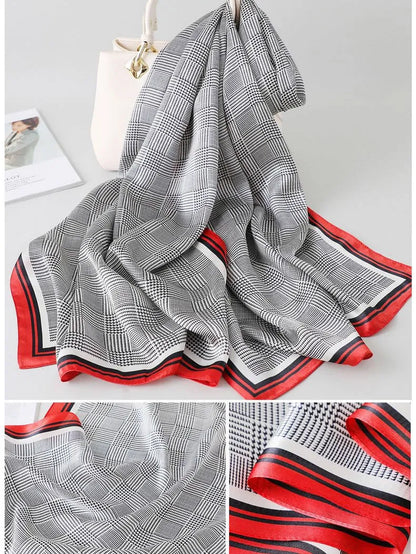 100% Mulberry Silk Glen Plaid Printed Long Rectangle Shawl Scarf 170x53cm