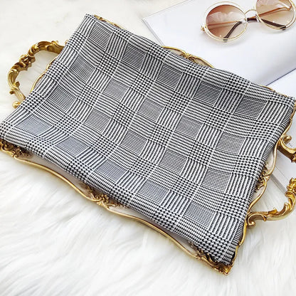 100% Mulberry Silk Glen Plaid Printed Long Rectangle Shawl Scarf 170x53cm