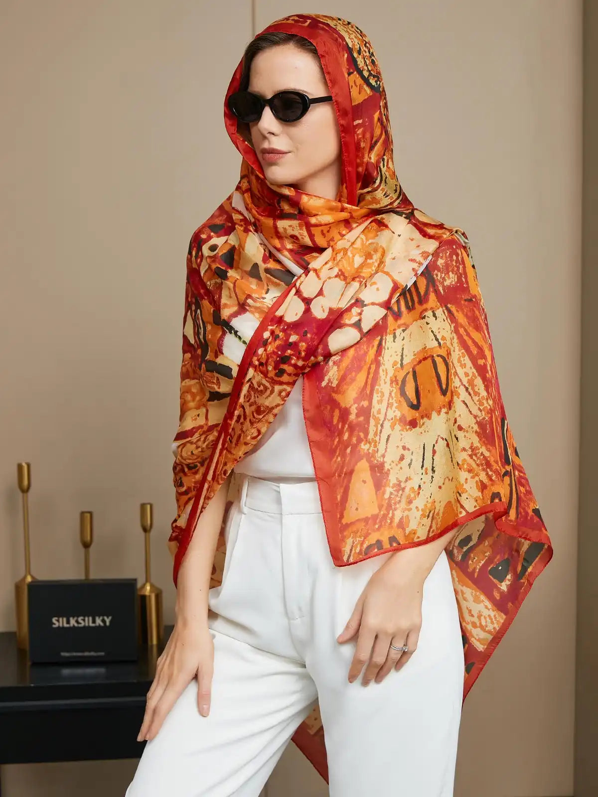 100% Mulberry Silk Printed Rectangle Scarf / Shawl 175x105cm
