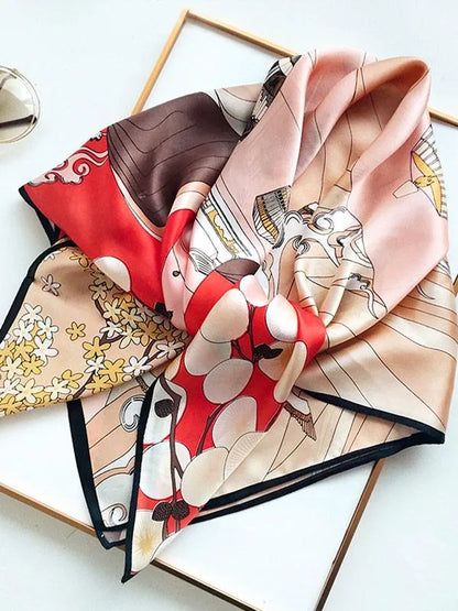 Elegant Florals 100% Mulberry Silk Square Scarf 88x88cm