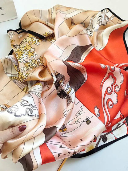 Elegant Florals 100% Mulberry Silk Square Scarf 88x88cm