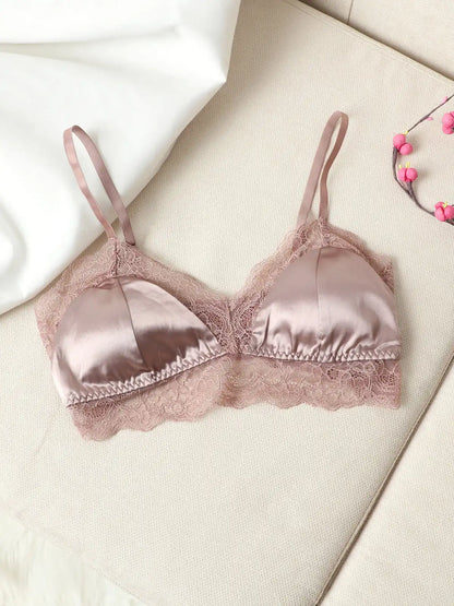 100% Mulberry Silk Lace Trimmed Bra with Adjustable Straps