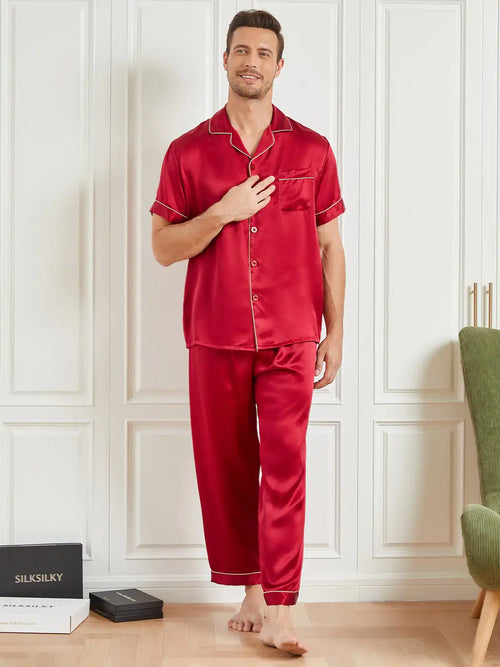 Clearance - Piping Trim Men‘s Pure Silk Pajamas