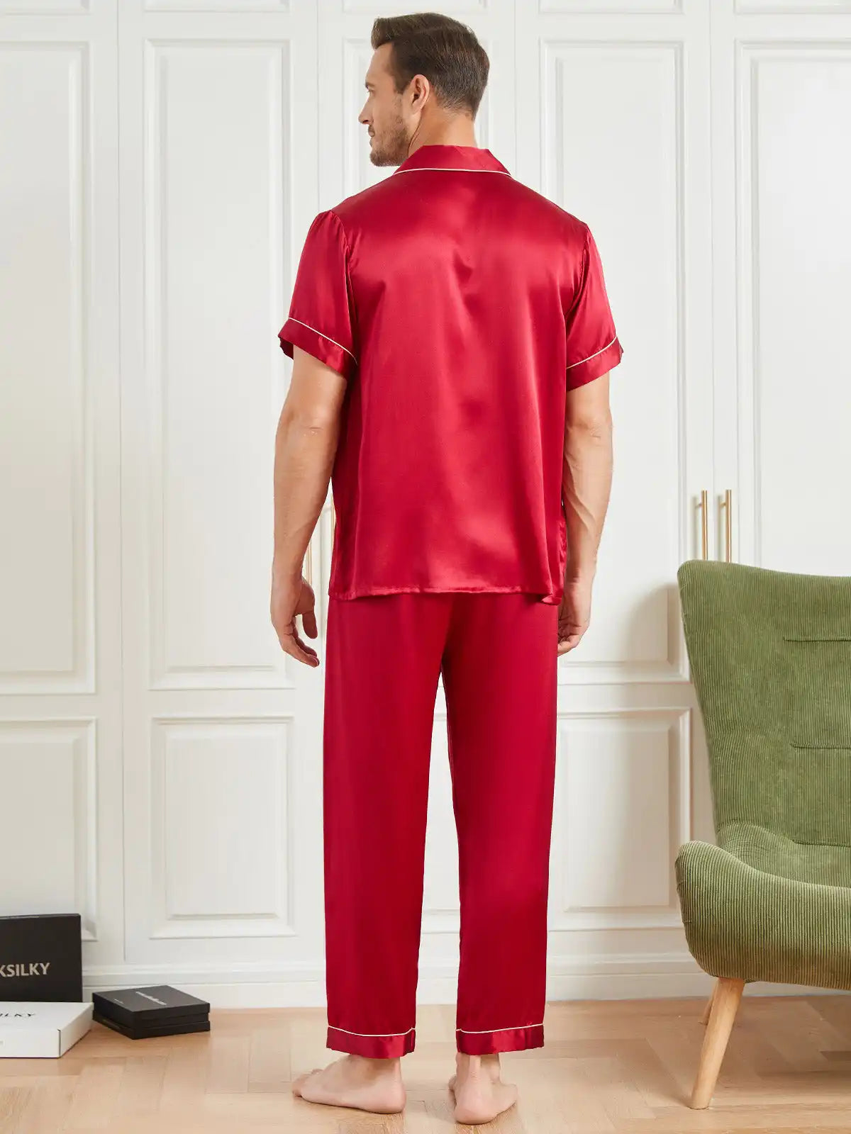 Clearance - Piping Trim Men‘s Pure Silk Pajamas