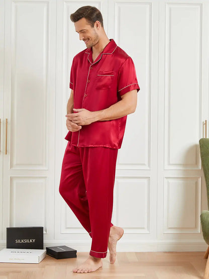 Clearance - Piping Trim Men‘s Pure Silk Pajamas