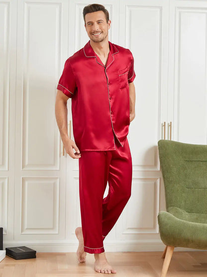 Clearance - Piping Trim Men‘s Pure Silk Pajamas