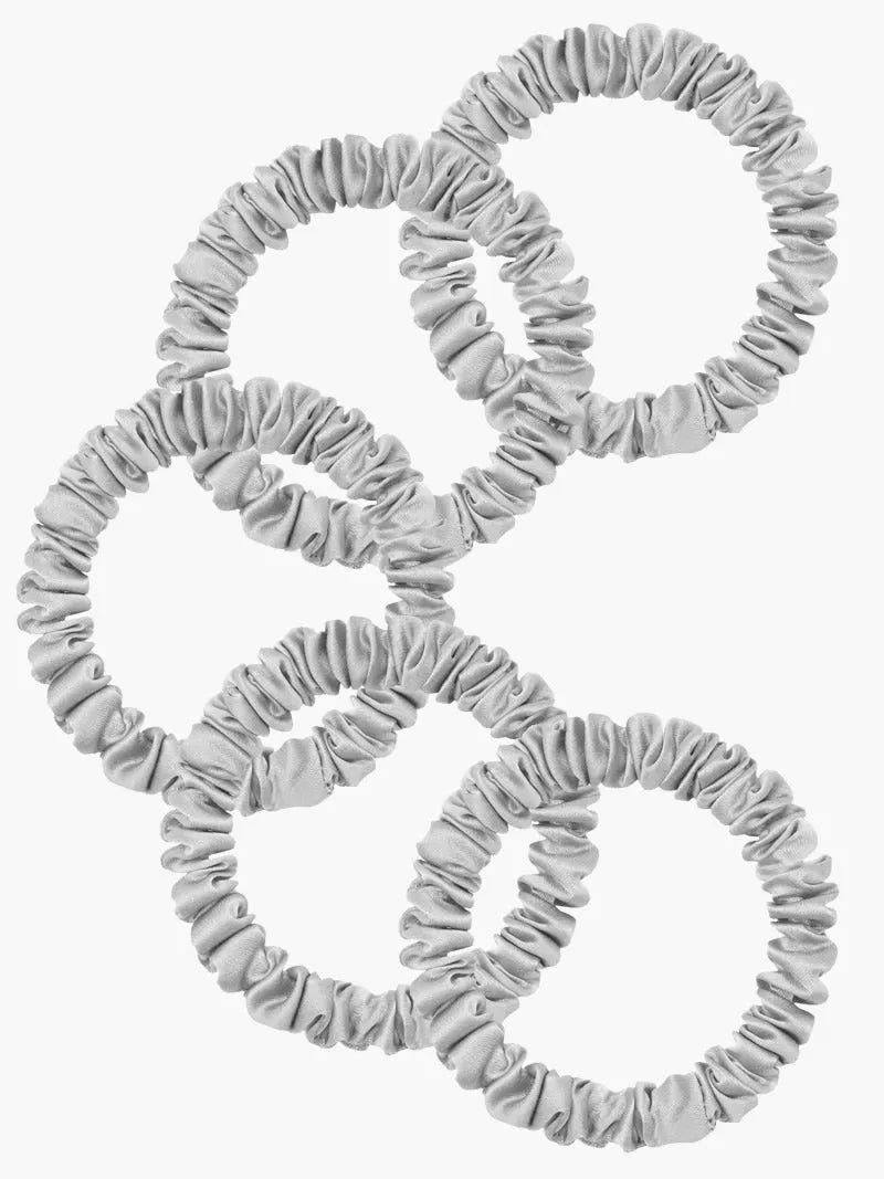 5Pcs Bundle 100% Mulberry Silk Skinny Hair Scrunchies - 1cm