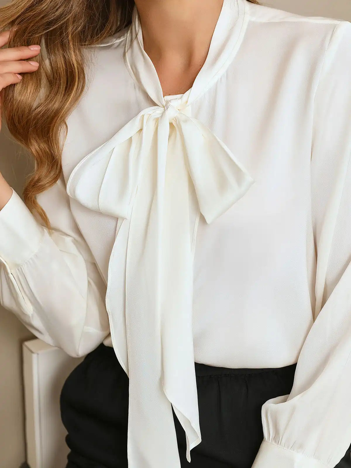 Clearance - Bow Tie Silk Blouse Shirt