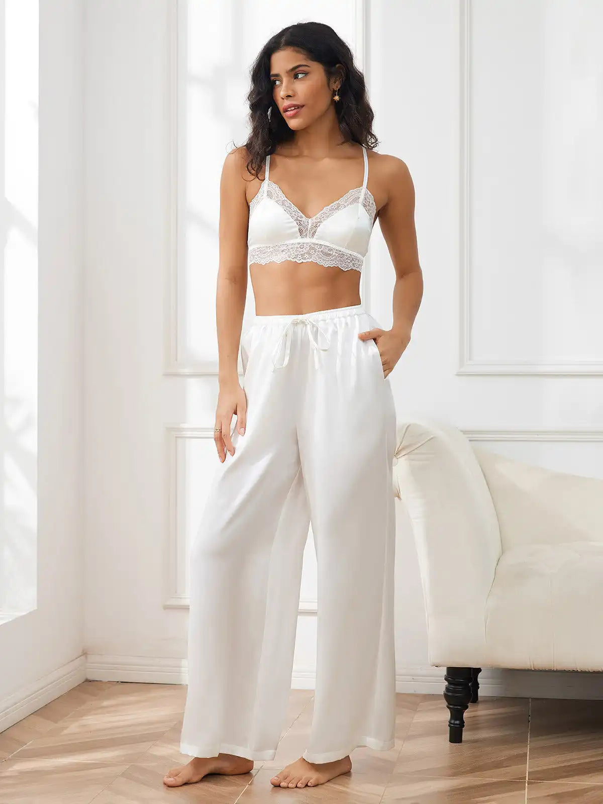 100% Mulberry Silk Wide Leg Women's Pants