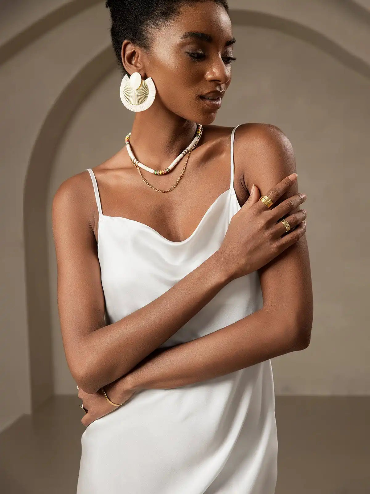 100% Mulberry Silk Cowl Neck Midi Dress