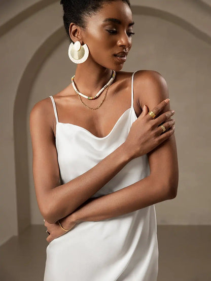100% Mulberry Silk Cowl Neck Midi Dress