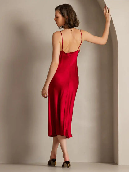 100% Mulberry Silk Cowl Neck Midi Dress