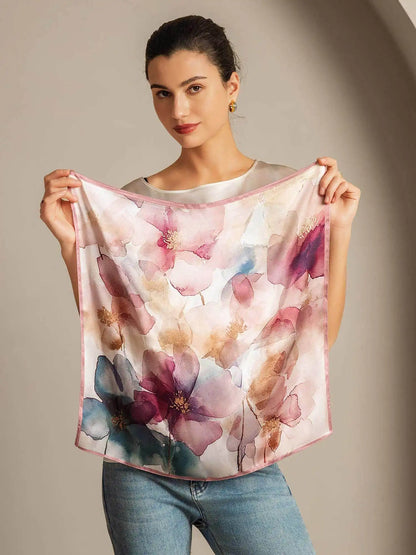 100% Mulberry Silk Pattern Perspective Square Scarf - Size 53x53cm