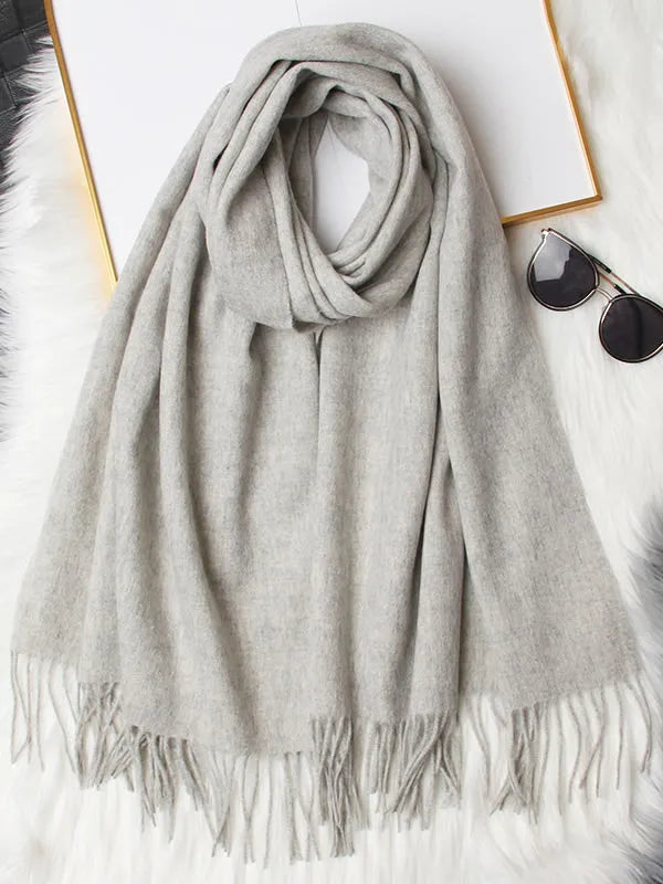 Clearance-Pure Wool Scarf Shawl w/ Fringed Decoration 200x70cm/79