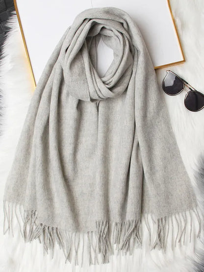 Clearance-Pure Wool Scarf Shawl w/ Fringed Decoration 200x70cm/79