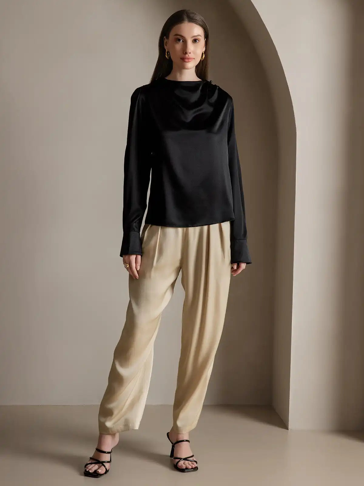 Clearance(US Warehouse) - 19Momme Silk Long Sleeve Boat Neck Blouse