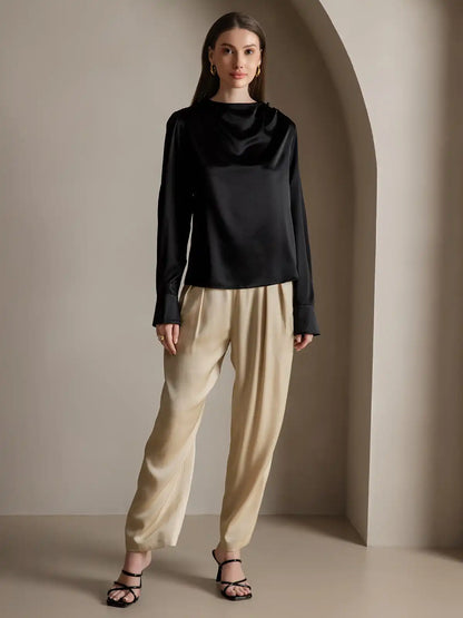 Clearance(US Warehouse) - 19Momme Silk Long Sleeve Boat Neck Blouse