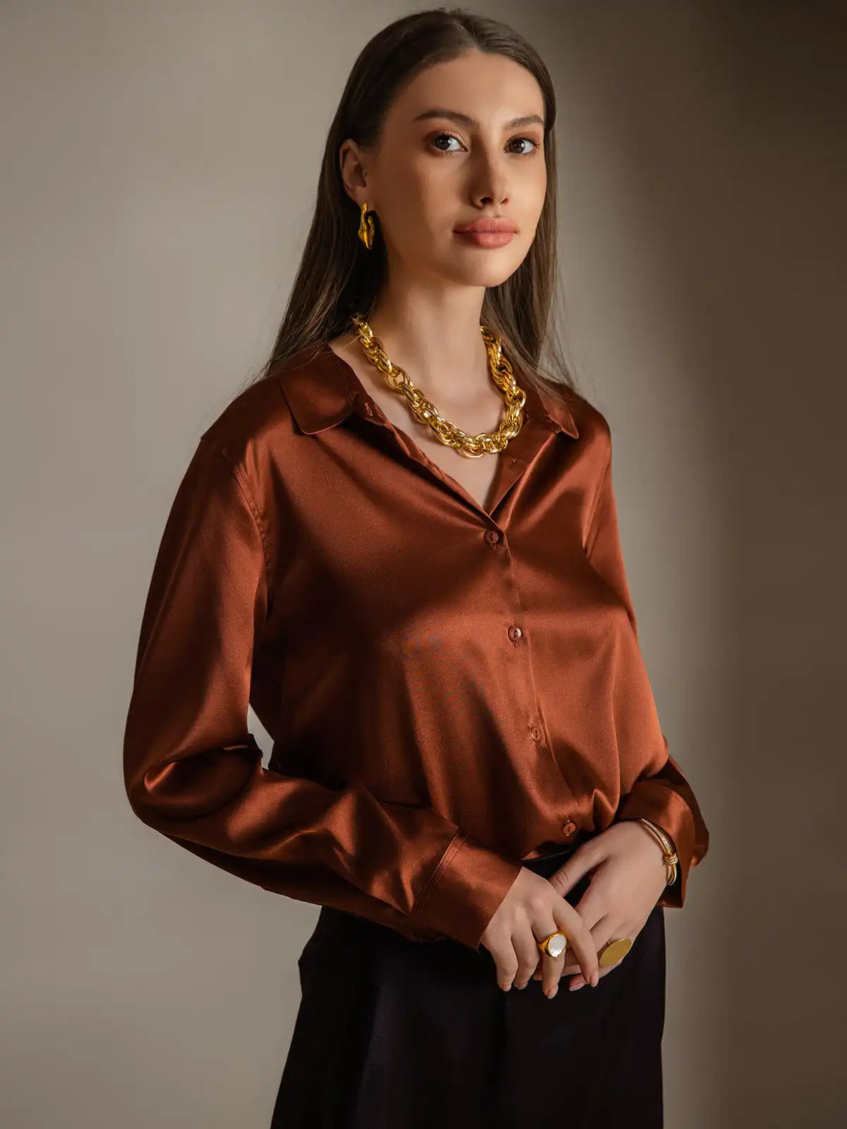 Women’s 19 Momme Silk Long Sleeves Button-Up Shirt
