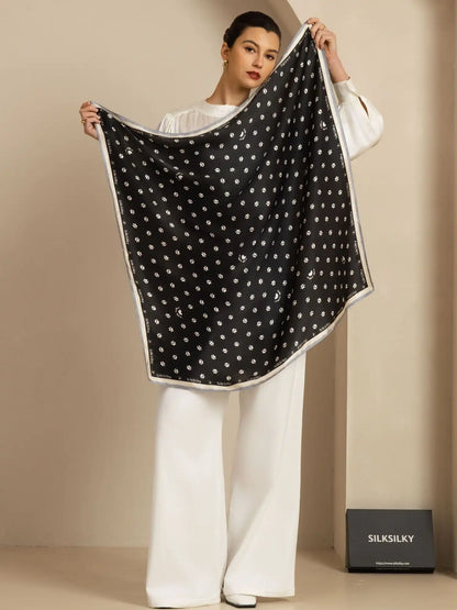 100% Mulberry Silk Paw Print Square Scarf - Size 90x90cm