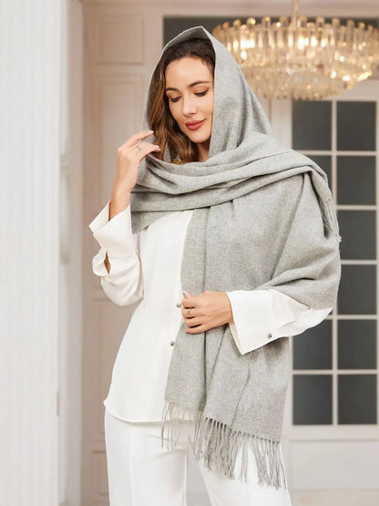 Clearance-Pure Wool Scarf Shawl w/ Fringed Decoration 200x70cm/79