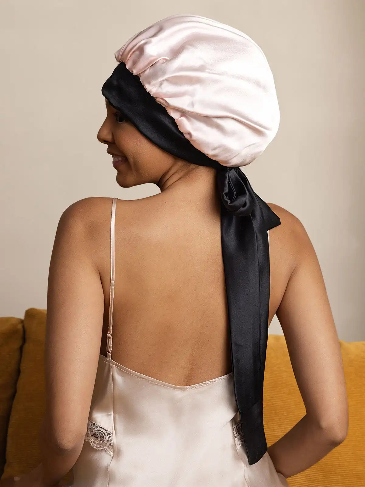 100% Mulberry Silk  Casual Bonnet with Long Ribbons (Two-tone and Double-sided)