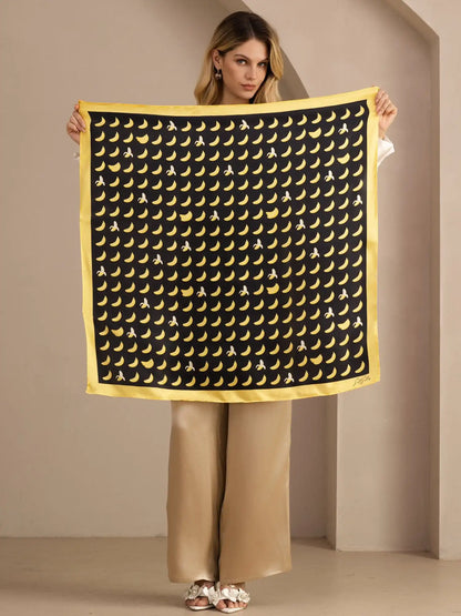 100% Mulberry Silk Banana Pattern Scarf - Size 90x90cm