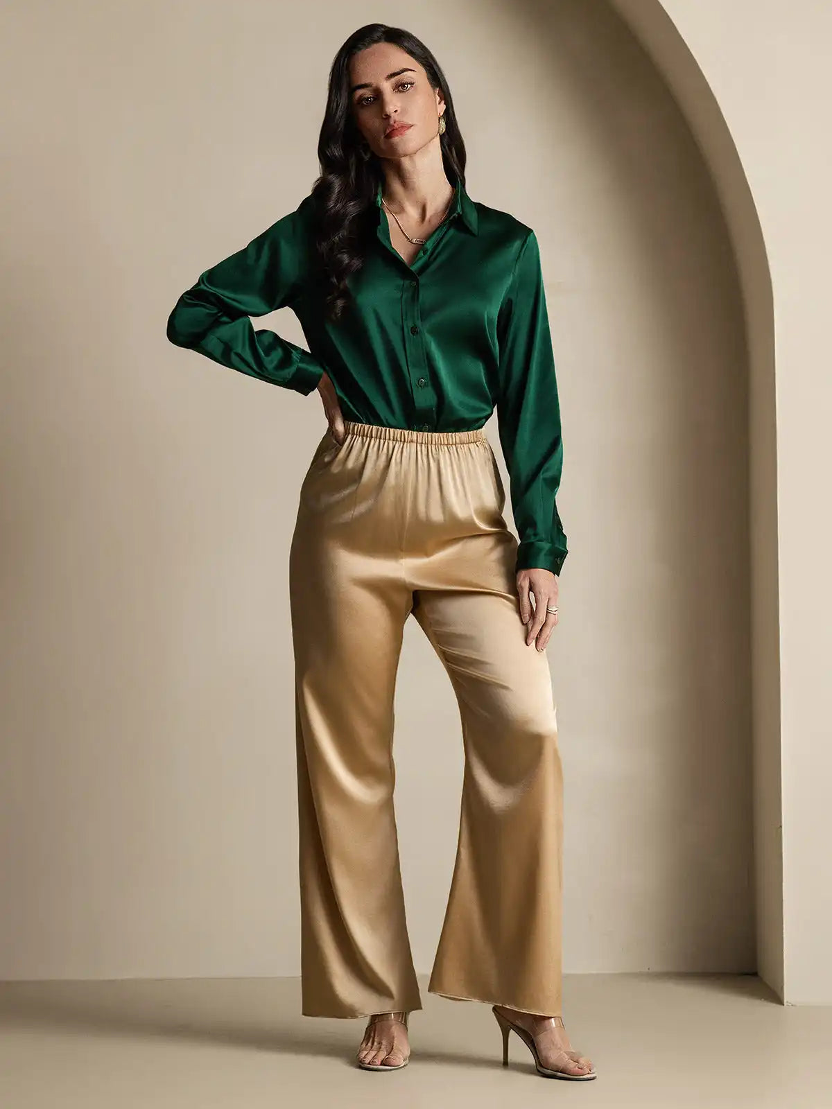 19Momme Silk Long Sleeve Lapel Collar Women's Shirt