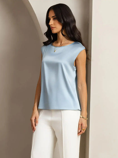 19Momme Women's Silk Cap Sleeve Round Neck Top