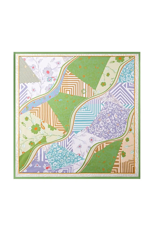 100% Mulberry Silk Pattern Stitching Square Scarf - Size 53x53cm