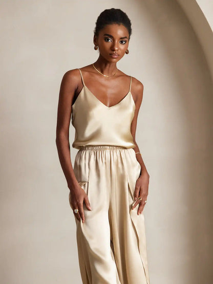 100% Mulberry Silk Spaghetti Strap V Neck Camisole Top
