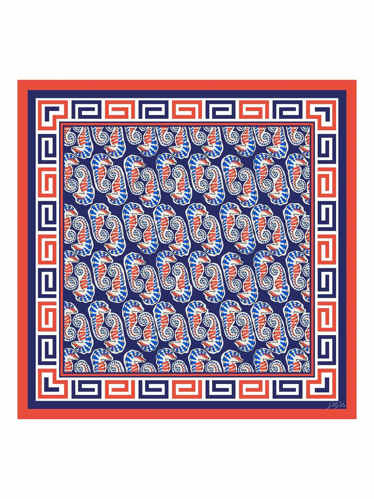 100% Mulberry Silk  Seahorse Pattern Scarf - Size 90x90cm