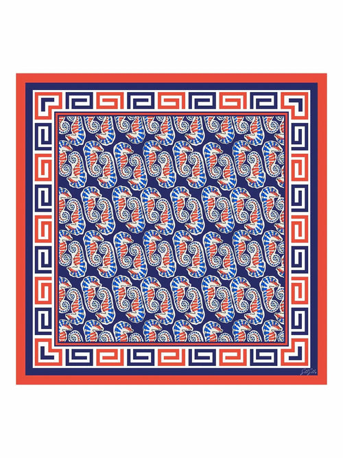 100% Mulberry Silk  Seahorse Pattern Scarf - Size 90x90cm
