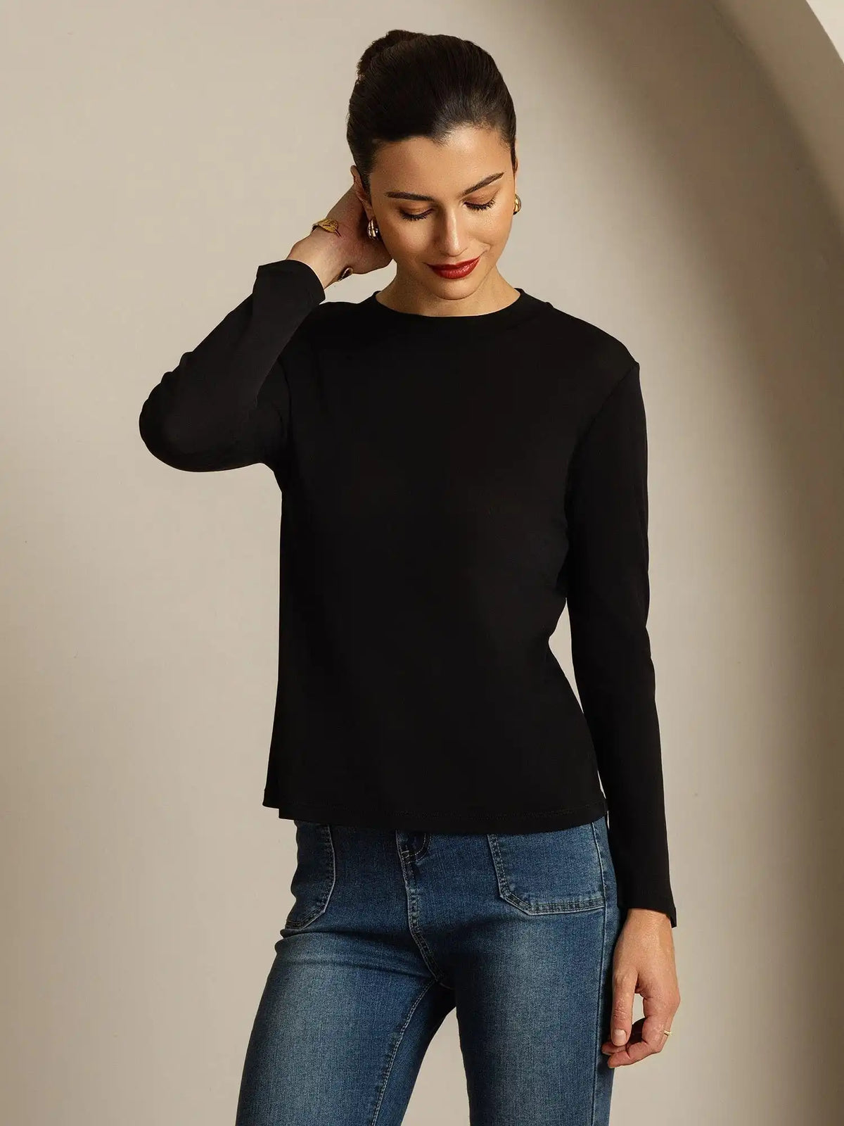 Women's 100% Mulberry Silk Long Sleeve Crew Neck Top