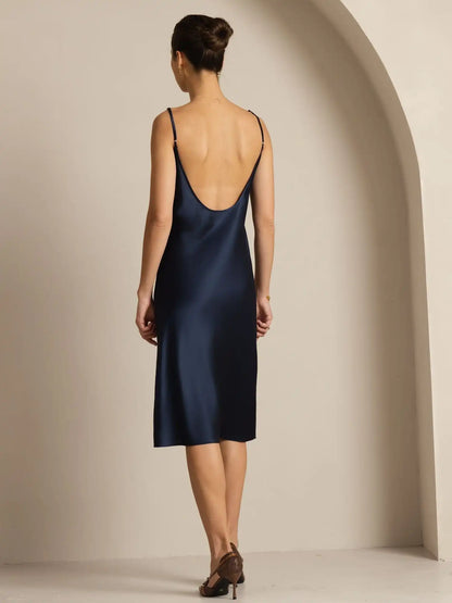 19Momme Silk Scoop Neck Backless Spaghetti Strap Midi Dress