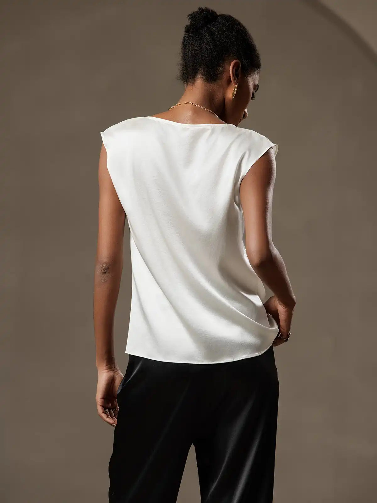 19Momme Silk Cap Sleeve Cowl Neck Women's Top