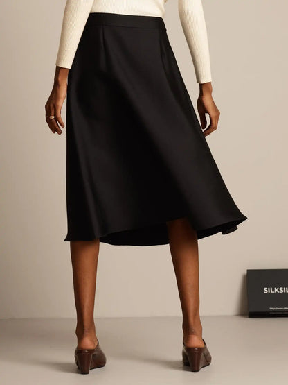 32Momme Silk-Wool Blend  A Line Midi Skirt with Zipper Deign