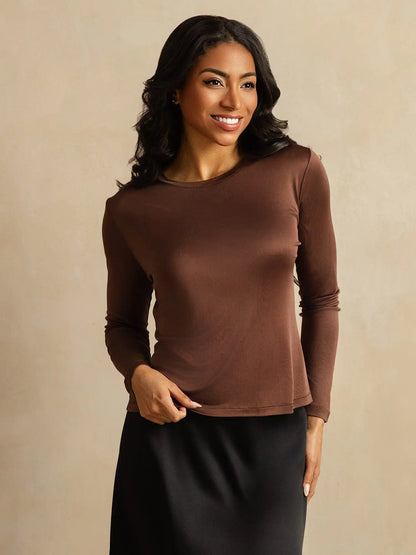 Women's 100% Mulberry Silk Long Sleeve Crew Neck Top
