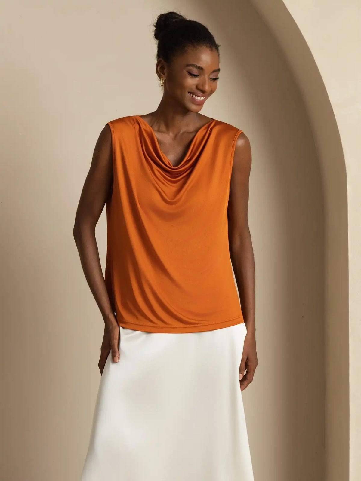 Clearance - Pure Silk  Women's Sleeveless Cowl Neck Basic Casual Top