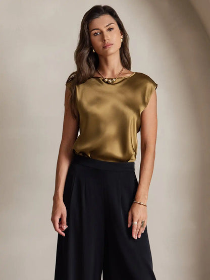 19Momme Women's Silk Cap Sleeve Round Neck Top