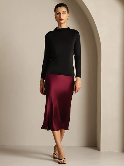 Women's 100% Mulberry Silk Long Sleeve Mock Top