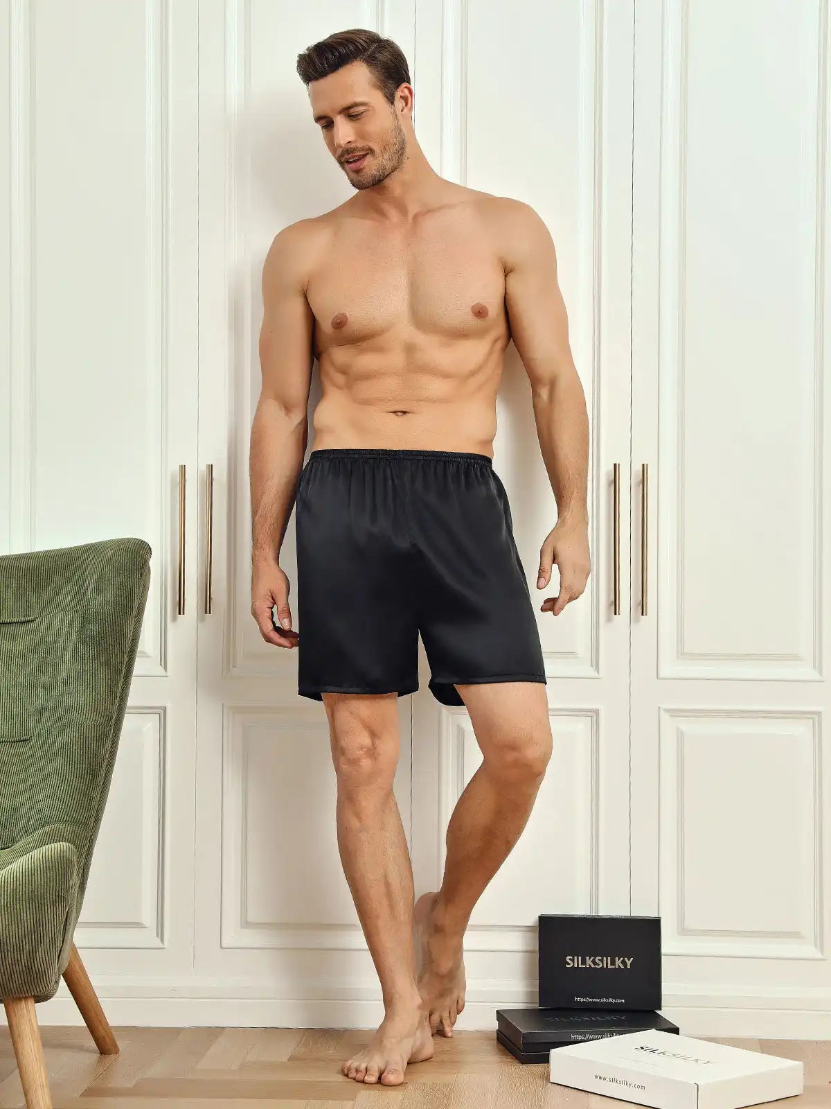 100% Mulberry Silk Men's Lounge Shorts Sleep Bottoms