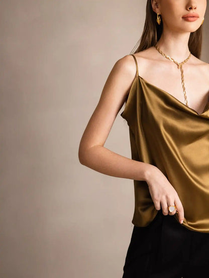 Clearance - 19Momme Silk Spaghetti Strap Cowl Neck Camisoles