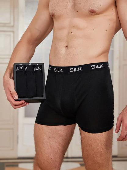 3Pcs Men‘s Ultra Soft Comfy 100% Mulberry Silk Boxer Underwear