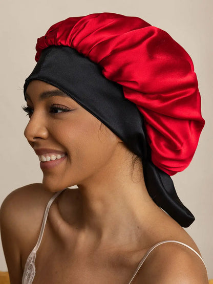 100% Mulberry Silk  Casual Bonnet with Long Ribbons (Two-tone and Double-sided)