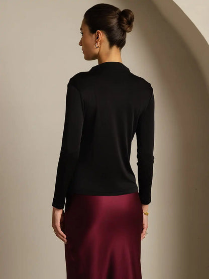 Women's 100% Mulberry Silk Long Sleeve Mock Top