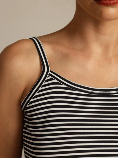 100% Mulberry Silk Spaghetti Strap Square Neck Stripe Camisole Top