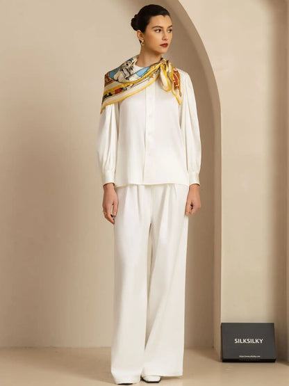 Clearance - Pure Silk White Cathedrals Print Square Scarf - Size 90x90cm