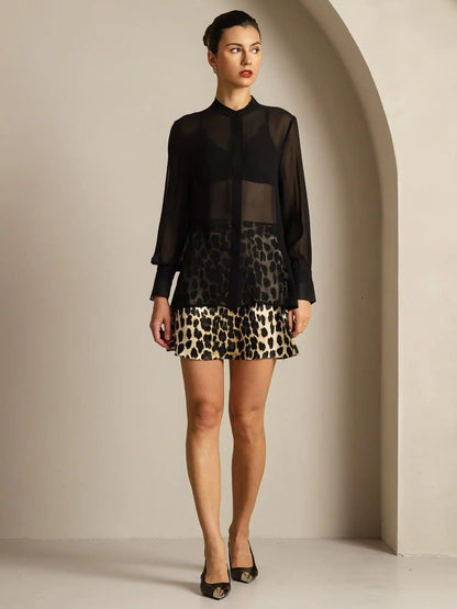 100% Mulberry Silk Long Sleeve Split Sheer Blouse