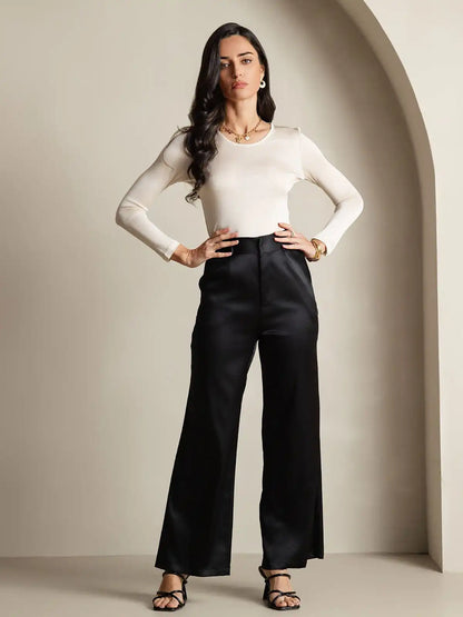 Women's Silk Long Sleeve Round Neck Top