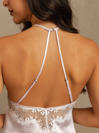 Clearance - Pure Silk Women's Sleeveless Halter Lace Camisole Set